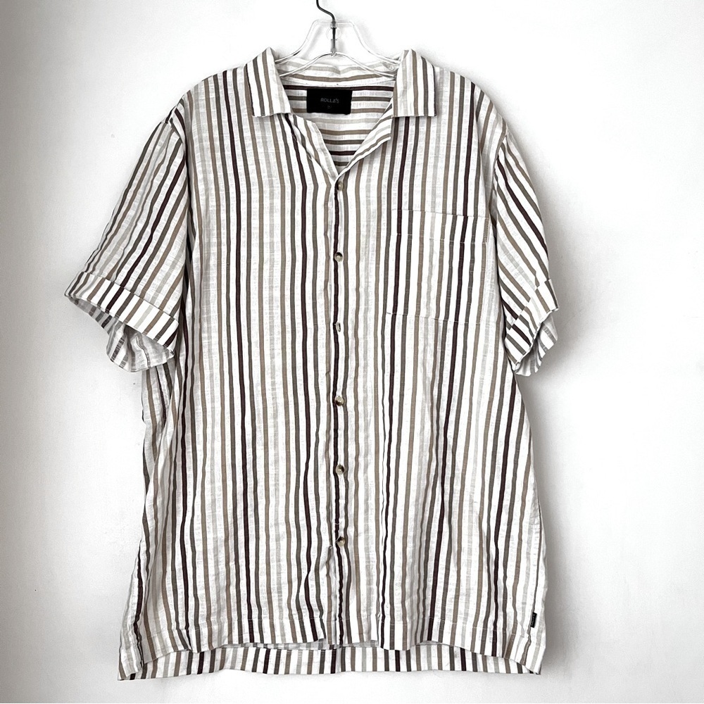 Rolla's Mens White & Brown Gradient Stripe Short Sleeve Button Front Shirt XL